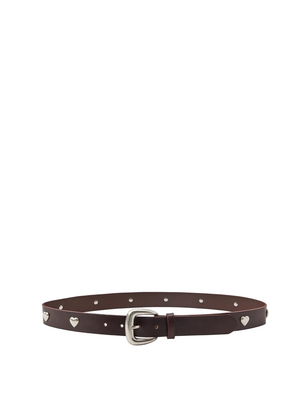 Zara Brown Leather Belt with Silver Heart Studs